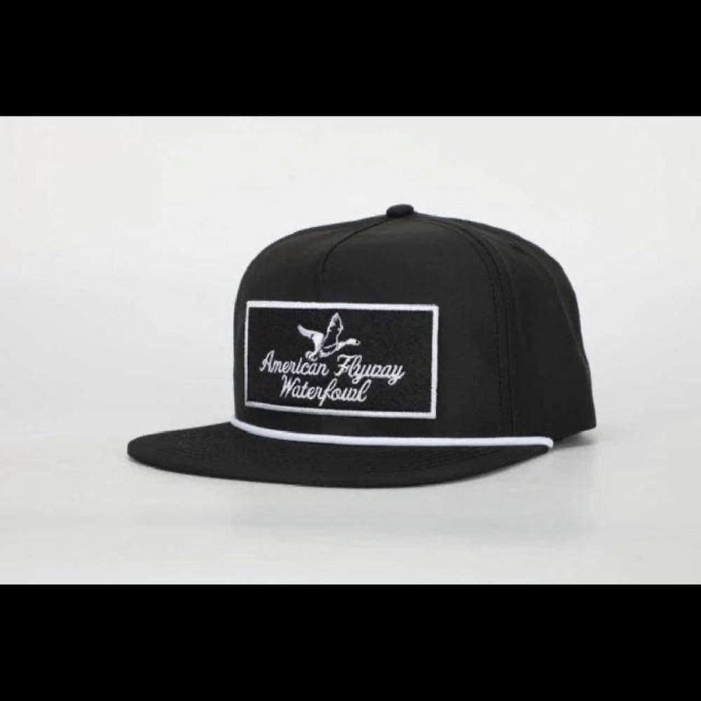 American Flyway Waterfowl Throwback Vintage Black with Patch and White Rope Hat - Picture 3 of 6